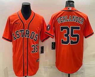 Men%27s Houston Astros #35 Justin Verlander Number Orange With Patch Stitched MLB Cool Base Nike Jersey->houston astros->MLB Jersey